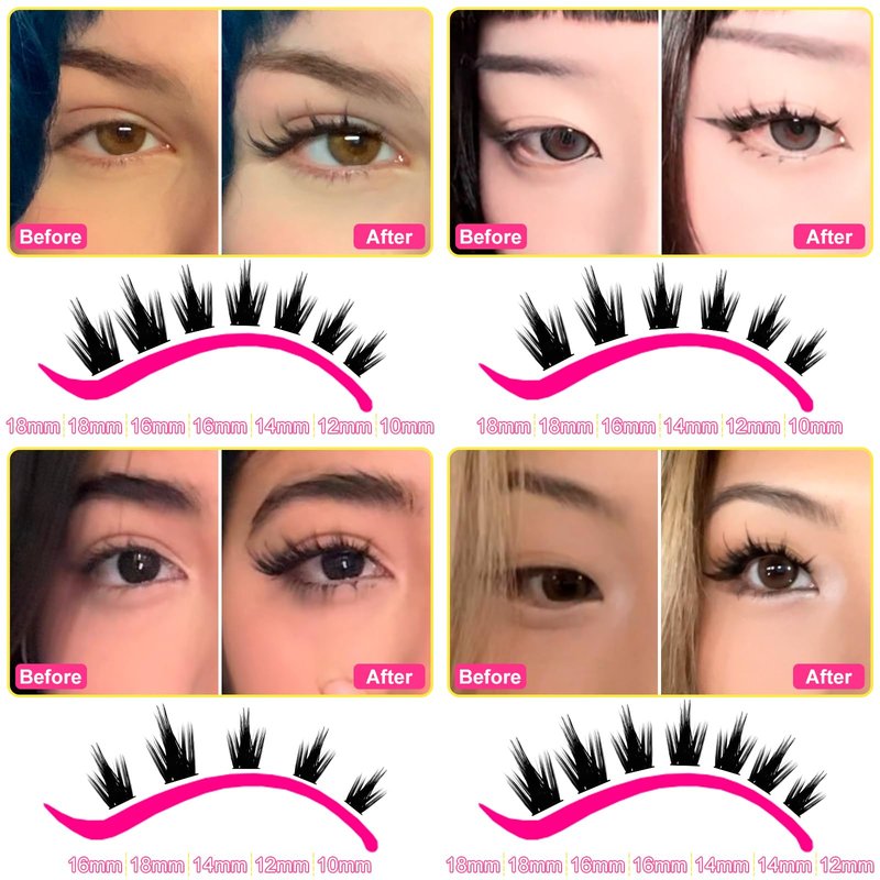 WiWiLINK Lashes California Sunset Kit Manga Lash Clusters Kit 8-18mm Wispy Eyelash Clusters DIY Lash Spikes Waterproof Anime Extension 0.3mm Ultra-Thin Band Individual Cluster Eyelash Extensions Kit