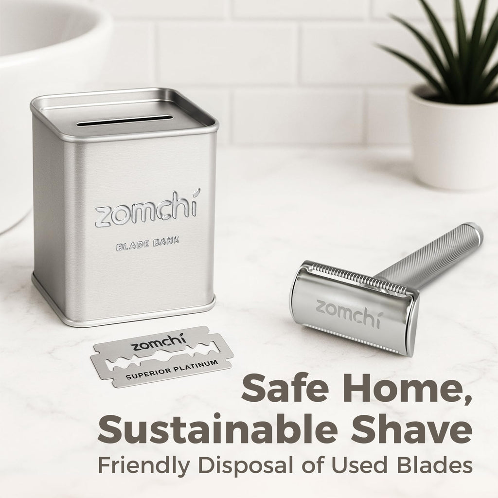 ZOMCHI Razor Blade Bank for Used Double Edge Safety Razor Blades, Silver