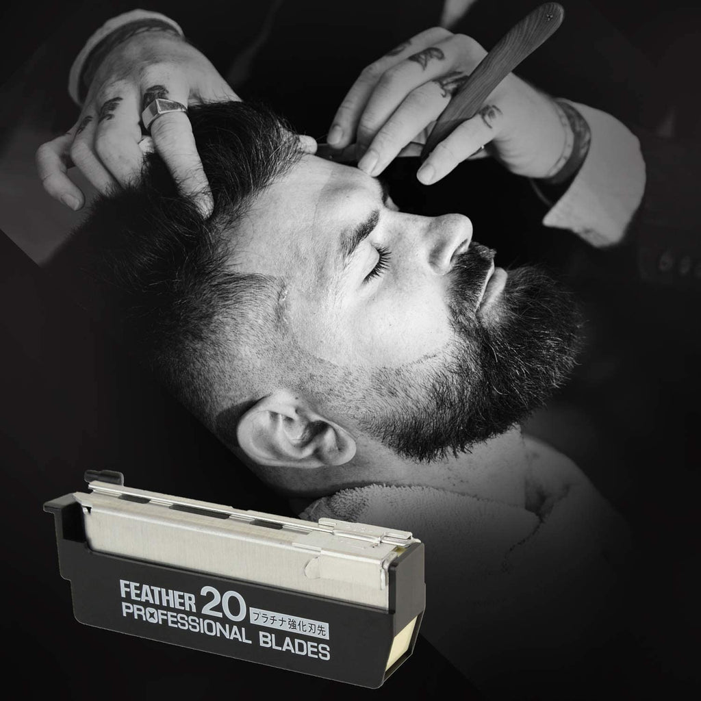 Feather Artist Club Professional Razor Blades - Single Straight Edge Replacement Blades for Full-Face Shaving, Beard Edging & Line-Ups - For Barbers & Men's Grooming - Made in Japan (3 Packs of 20)