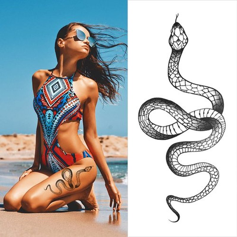 Fashion Realistic Big Size Black Snake Temporary Tattoo Stickers for Women Men Waterproof Fake Tattoo Waist Body Forearm Arm (Pack of 3)