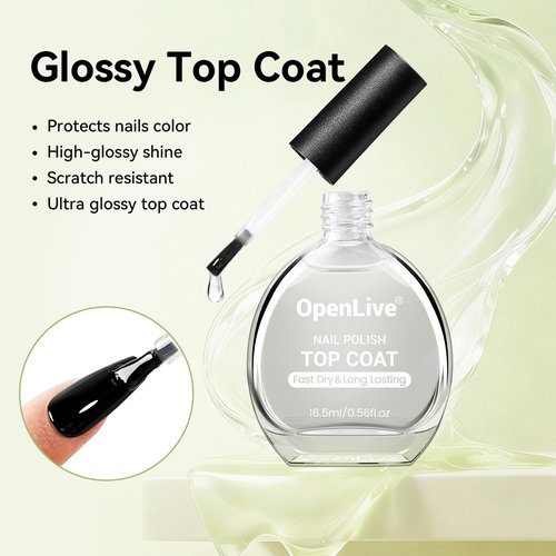 OpenLive Nail Polish Set - Quick Dry Base & Top Coat | 16.5ml High-Gloss Finish for DIY Nail Art