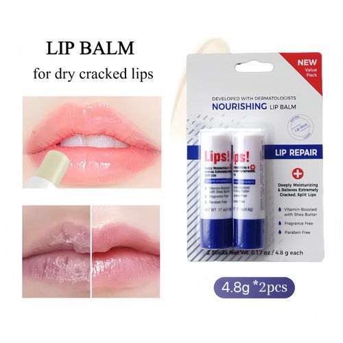 Moisturizing Repairing Lip Balm, 2-Pack,Designed for Chapped Lips, Gently Exfoliates, Deeply Hydrates and Locks in Moisture. Enriched with Shea Butter and Beeswax.