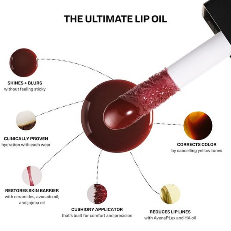 Cake Theory Lip Tone Equalizing Oil - Hydrating, High-Shine Blurring Lip Oil with Purple Brown Tint | Clean, Vegan Formula – 0.23 oz