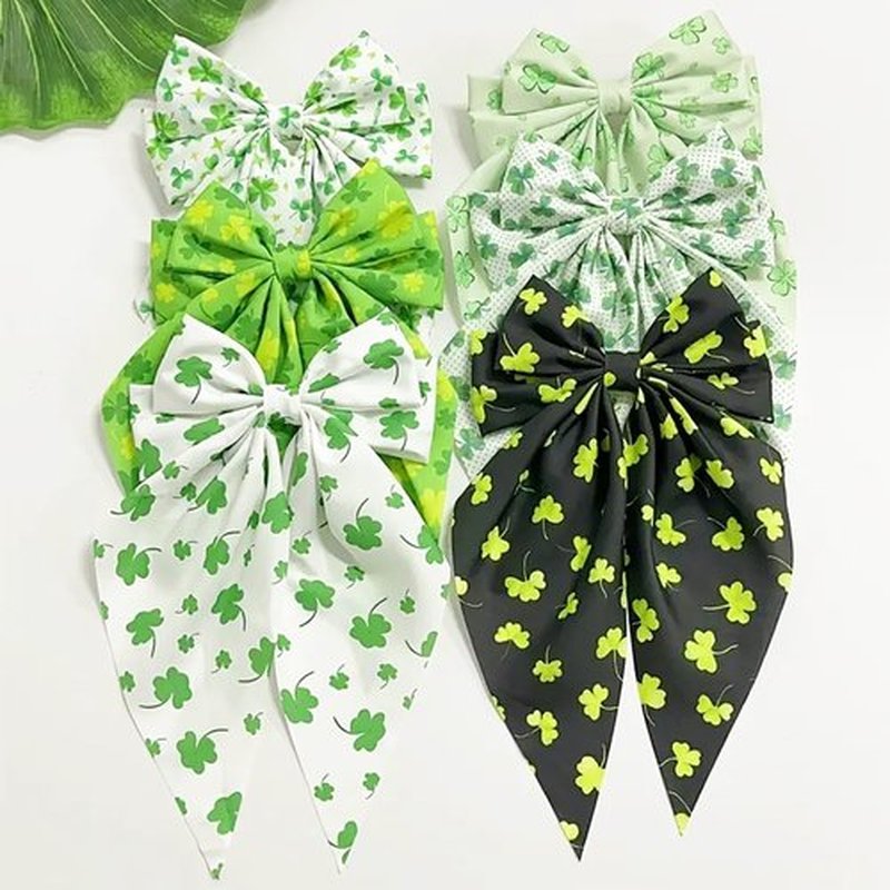 St Patricks Day Hair Bows for Women,Big Ribbon Bow Hair Clips for Girls, Oversized Long Tail Hair Barrettes Cute Hair Accessories (Green 4pcs)
