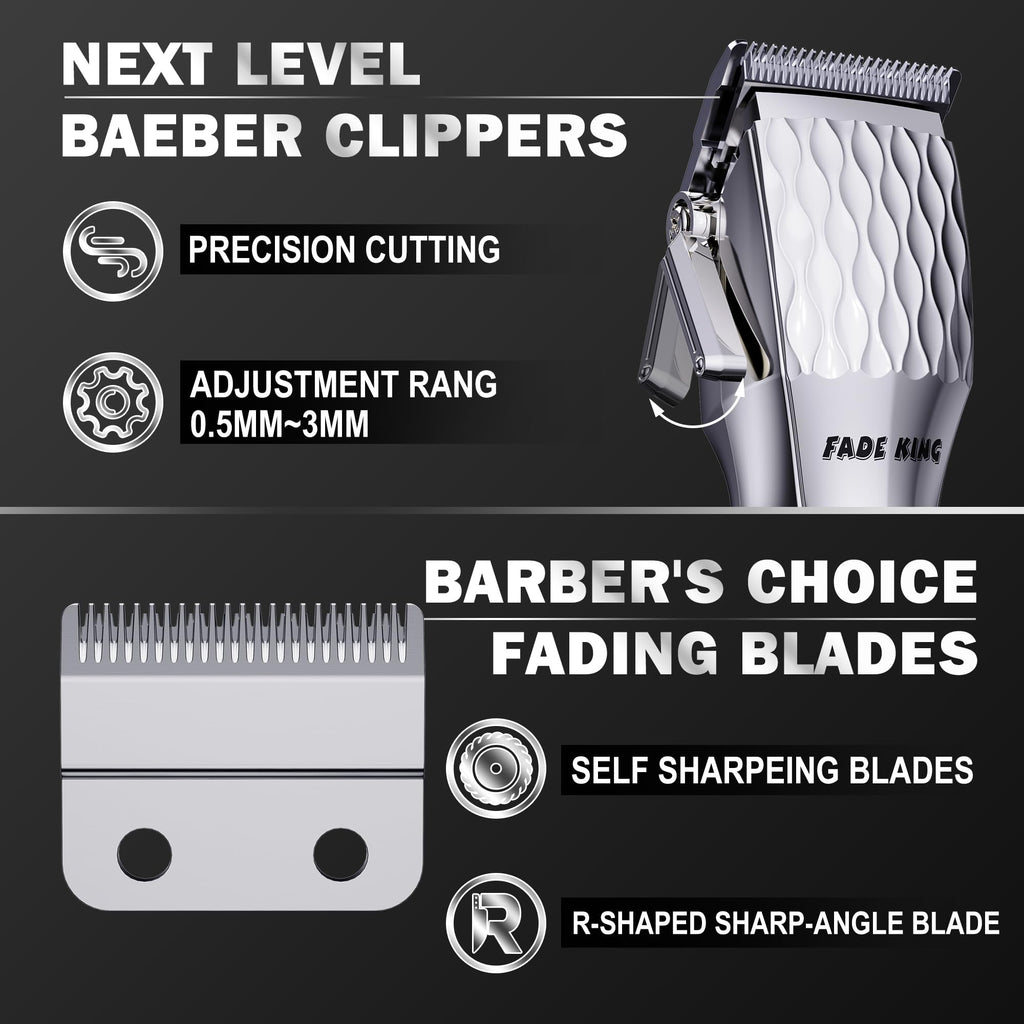 FADEKING Professional Hair Clippers for Men, Cordless Barber Clippers with LED Display, Rechargeable Hair Cutting Kit for Fade & Taper, Fathers Day Gift for Dad Men Husband (Silver+Black)