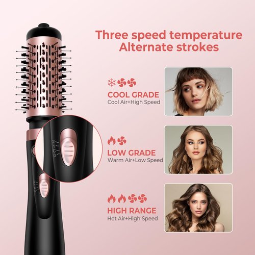 3 in 1 Rotating Hair Dryer Brush, Auto Rotating Blow Dryer Brush Spinning with 2 Brushes (2" & 1.5"), Negative Ionic Brush Blow Dryer, Round Brush Blow Dryer Volumize Curling 100-120V