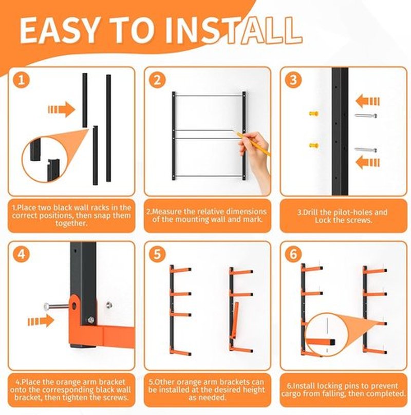 Heavy Duty Metal Lumber Storage Rack by [Brand Name] - Adjustable Wall-Mount Design | Holds Up to 1040 Lbs