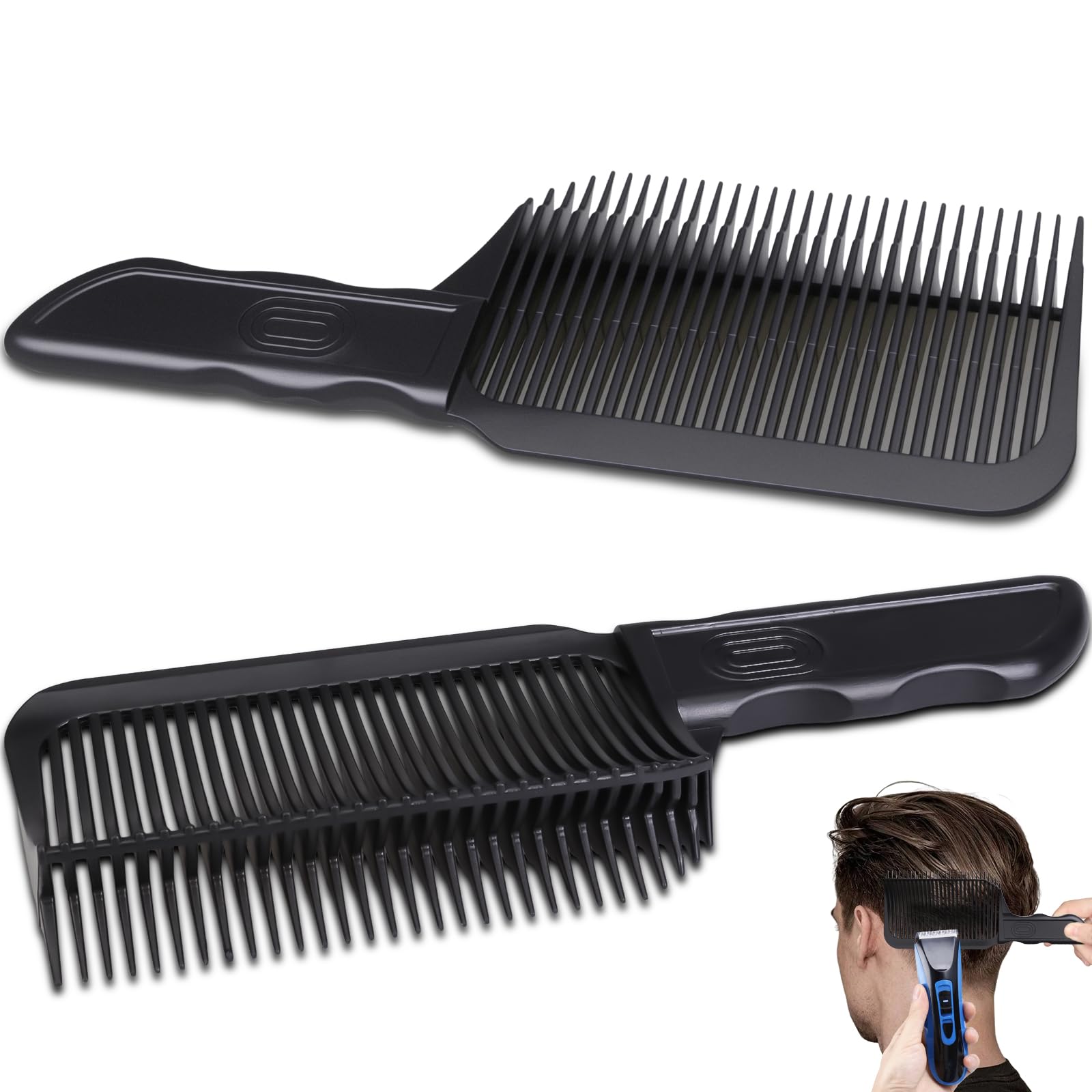 FOWSRHRG 2PCS Fade Comb, Barber Fade Comb Flat Curved Push Edge, Gradient Positioning Hair Comb For Home, Hair Salon, Men DIY Hairdresser Styling Hair Cutting Fade Guide Tools (Black)
