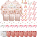 Shyyween 48 Pcs Bridesmaid Bride Robes Set of 8 Bridal Party Silk Satin Robes for Wedding Bachelorette Party Gifts (White,Pink)