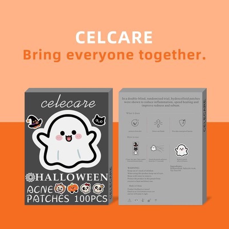 CELECARE,Pimple Patches,Halloween Acne Patch,Pimple Patches for Face, Cute Stickers,Salicylic Acid & Tea Tree, 100PCS Hydrocolloid Dots in 8 Colors for Face,Cute Halloween Stickers