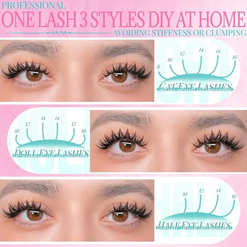 Manga Lash Clusters Bunny Wispy Natural Cluster Eyelash Extensions 8-16mm 180pcs Anime Spike Eyelashes Cluster lash clusters 8mm Bottom Lashes Individual Fake Eyelash C Curl DIY at Home (Spark)