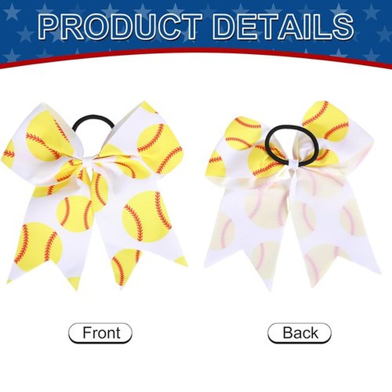 12 PCS Softball Baseball Cheer Bows, Sparkly Rugby Hair Bows with Elastic Hair Ties Accessories for Teens Girls Women Cheerleading Softball Competition Sports (Yellow Softball)