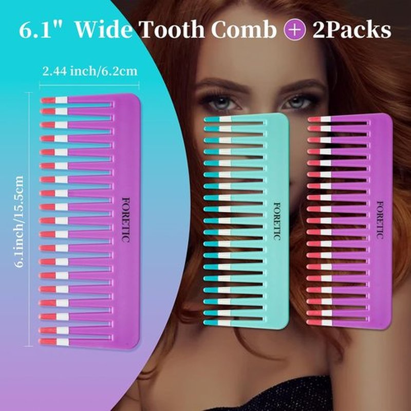 Skiennix 2-Pack Wide-Tooth Comb Set | Anti-Static Design for Curly & Wet Hair - Portable Travel Size (Purple & Blue)