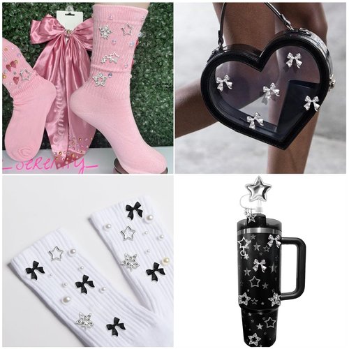 SEMATA 2Boxes 3D Nail Charms and Gems Black White Nail Pearls Rhinestones Flower Nails Charms Decoration for Nails Art Desgin Multi Sizes Sliver Flatback Pearls Bow Star Charm Set for Women
