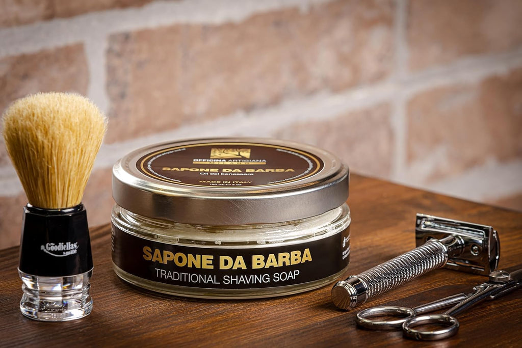 Officina Artigiana Milano Traditional/Original Shaving Soap 150 ml – Luxury Italian Artisan Wet Shaving Soap/Cream with 40% Wellness Oils & Shea Butter – Almond‑Scented – Vegan Skincare