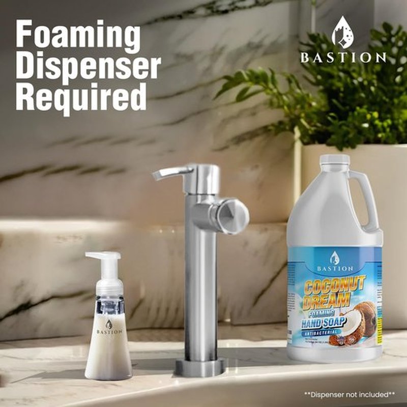 Bastion Antibacterial Foaming Hand Soap - Coconut Dream Scent - 1/2 Gallon Refill Jug (64 oz)