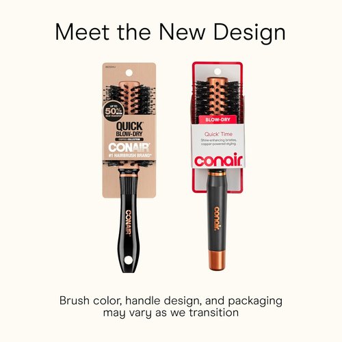 Conair Quick Dry Copper Round Hair Brush - Voluminous Blow Out Styler with Nylon & Boar Bristles