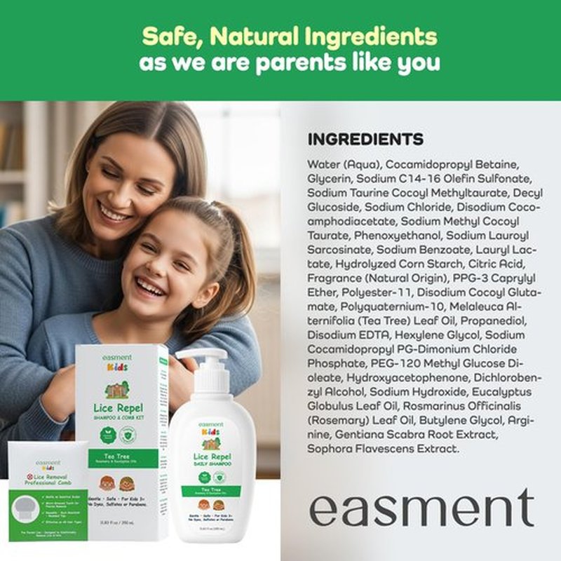 Lice Shampoo & Comb for Kids Kit: Head Lice Prevention Shampoo with Powerful Tea Tree & Rosemary Oils, Professional Lice Comb Defenses Lice & Nits(Eggs), Para Piojos y Liendres, Perfect for Kids 3+