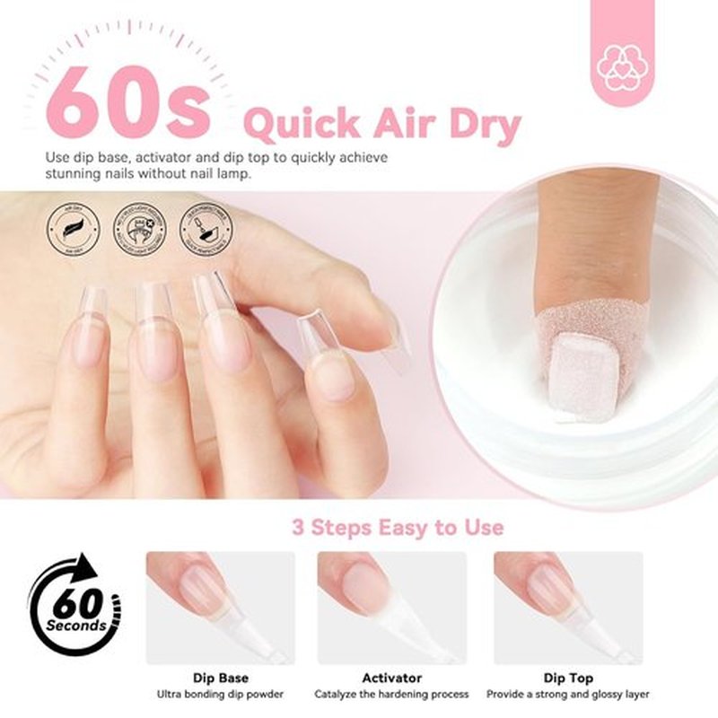 SAVILAND Dip Powder Nail Kit - 60g Clear Powder with Base, Activator & Top Coat for French Manicure
