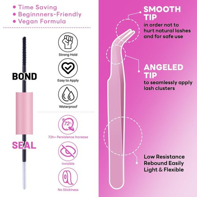 PAVONNE Lash Extension Kit DIY 280pcs Lash Clusters, 9-16mm 30D 40D Individual Lashes with Lash Bond and Seal, Lash Tweezers for Self Use (30D&40D, 0.07D, 9-16mm, Kit)