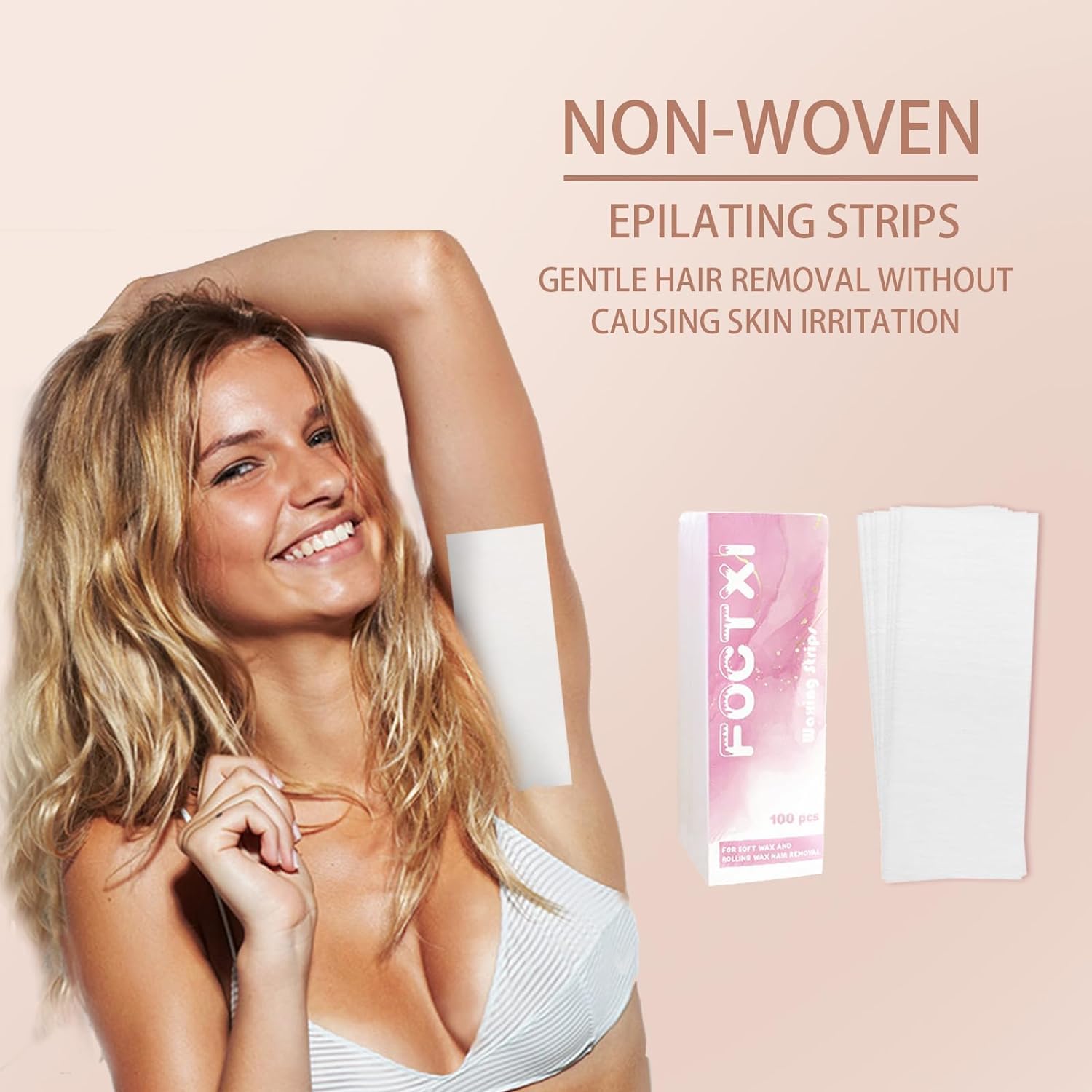 FOCTXI 200 Wax Strips Large Non-Woven, Waxing Strips Use with Soft & Hard Wax, Suitable for Legs, Arms, Bikini & Body, 8'' x 2.75''