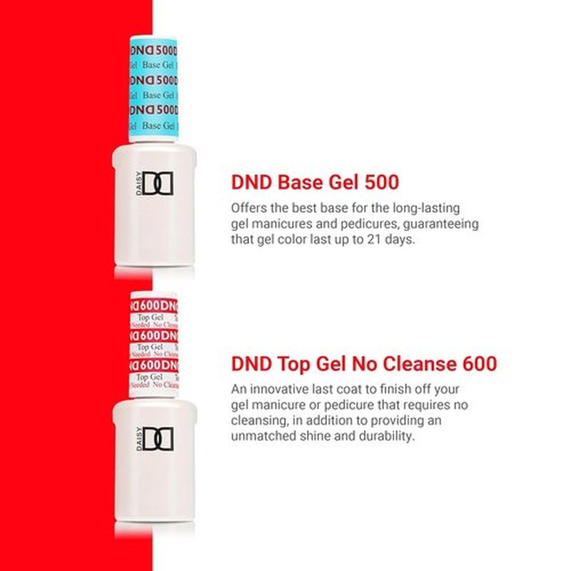 DND Gel Polish Set - Base & Top Coat Duo for UV/LED - Professional No Cleanse Finish, 0.5 Fl Oz Each