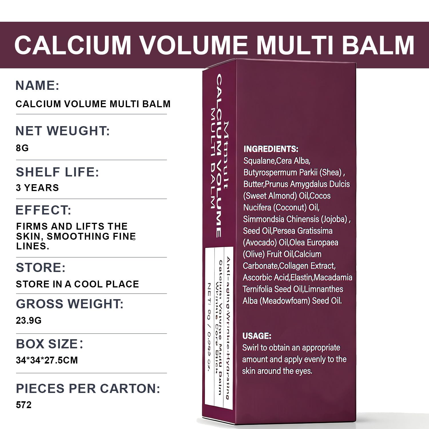 Mtmult Calcium Balm Stick with Coconut Oil & Jojoba Oil - Anti-Aging, Sagging, Wrinkles | Multi-Use with Volume, Collagen (Almond, Vitamin E, 3 PCS)