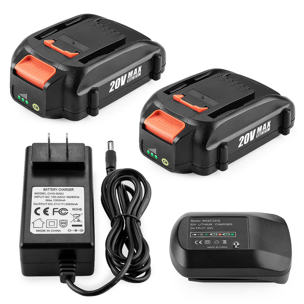 20Volt Replace for Worx 20V Battery and Charger Kit, Compatible with Works 20Volt WA3520 WA3525 WA3575 WG151s WG251s WG540s WG545s WG890 WG891, with Worx 20V Battery Charger