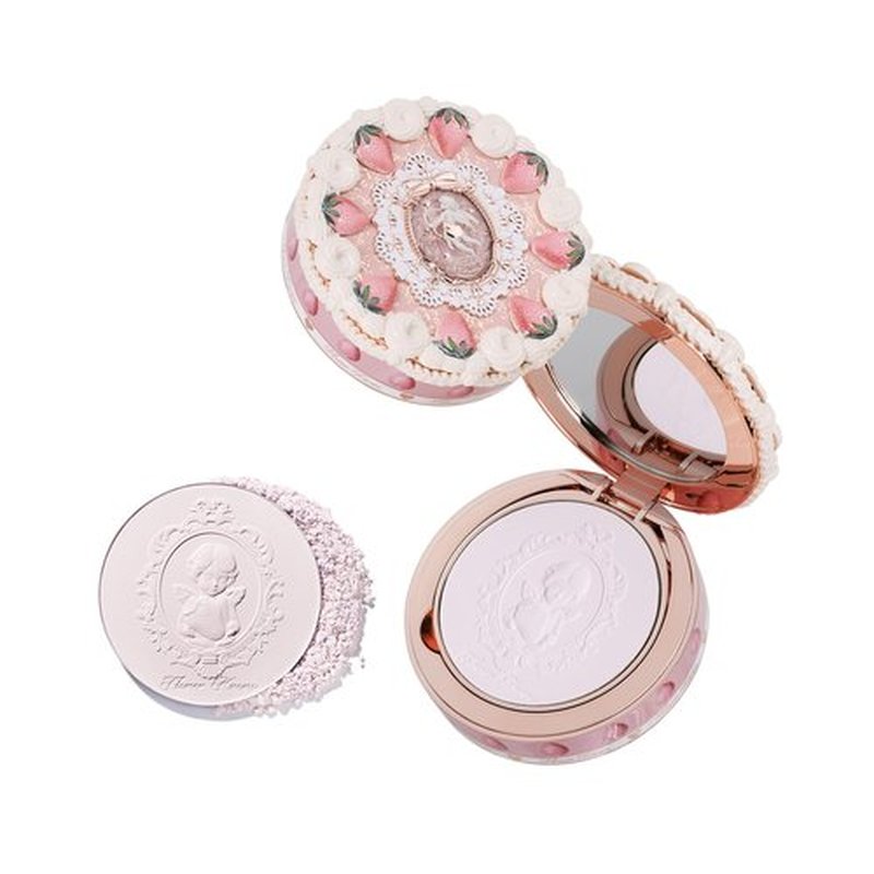 Strawberry Cupid Pressed Powder,All Day Makeup & Setting Backed Powder,Smooth Brighten Oil-Control Compact with Mirror and Puff,Pore Blurring Backed Powder,0.34 oz(01 Soft Lavender)