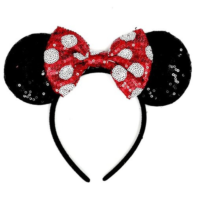 ASAHEL Mouse Ears Headbands Fashion Shiny Bows Mice Ears Birthday Parties Themed Events (Red Bow, Onesize)