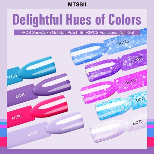 MTSSII Nude Gel Nail Polish Set 9+3 Glitter Gel Polish Kit Fluorescent Snowflake Gel Nail Polish Kit Pink Blue Purple Soak off UV LED Manicure Gifts for Girls
