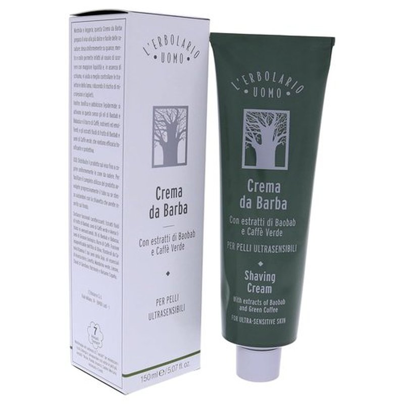 L'Erbolario Baobab & Green Coffee Shaving Cream - Non-Foaming for Gentle Shave - 5.07 Oz