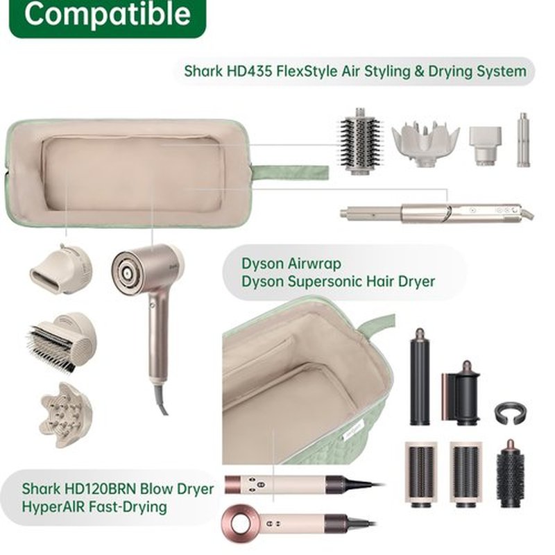 KarSyon Shark Flex Style Case for Airwrap Hair Dryer Brush Revlon Hair Tools Travel Bag Carrying Case Flat Curling Iron Organizer (Sage Green)
