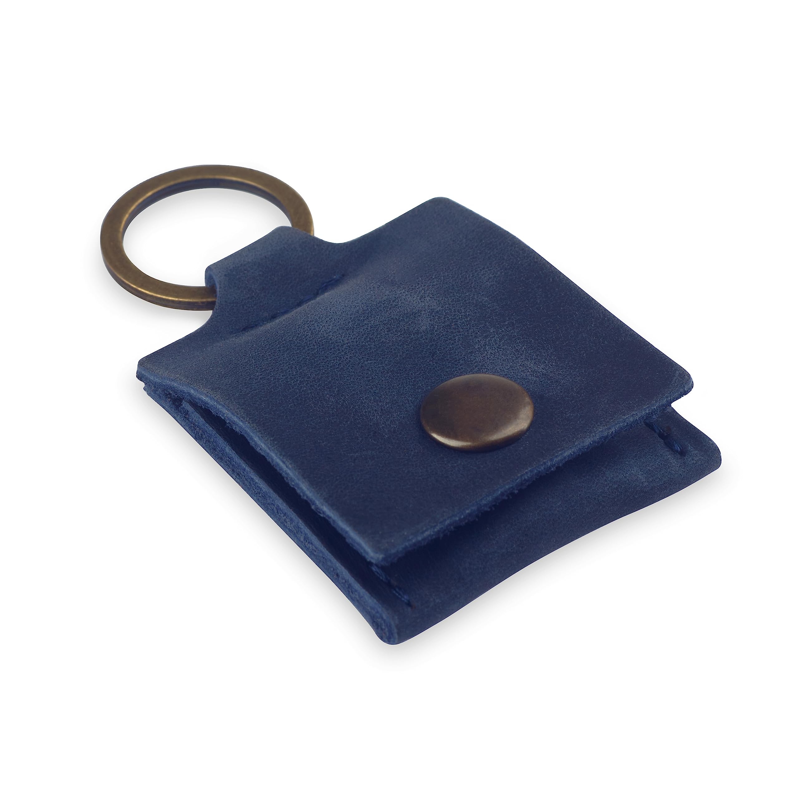 Leather Keychain Ring Holder, Wedding Ring Travel Case, Engagement Ring Holder, Ring Pouch Bag, Workout and Gym Ring Holder, Small Soft Leather Ring Bearer (Blue)