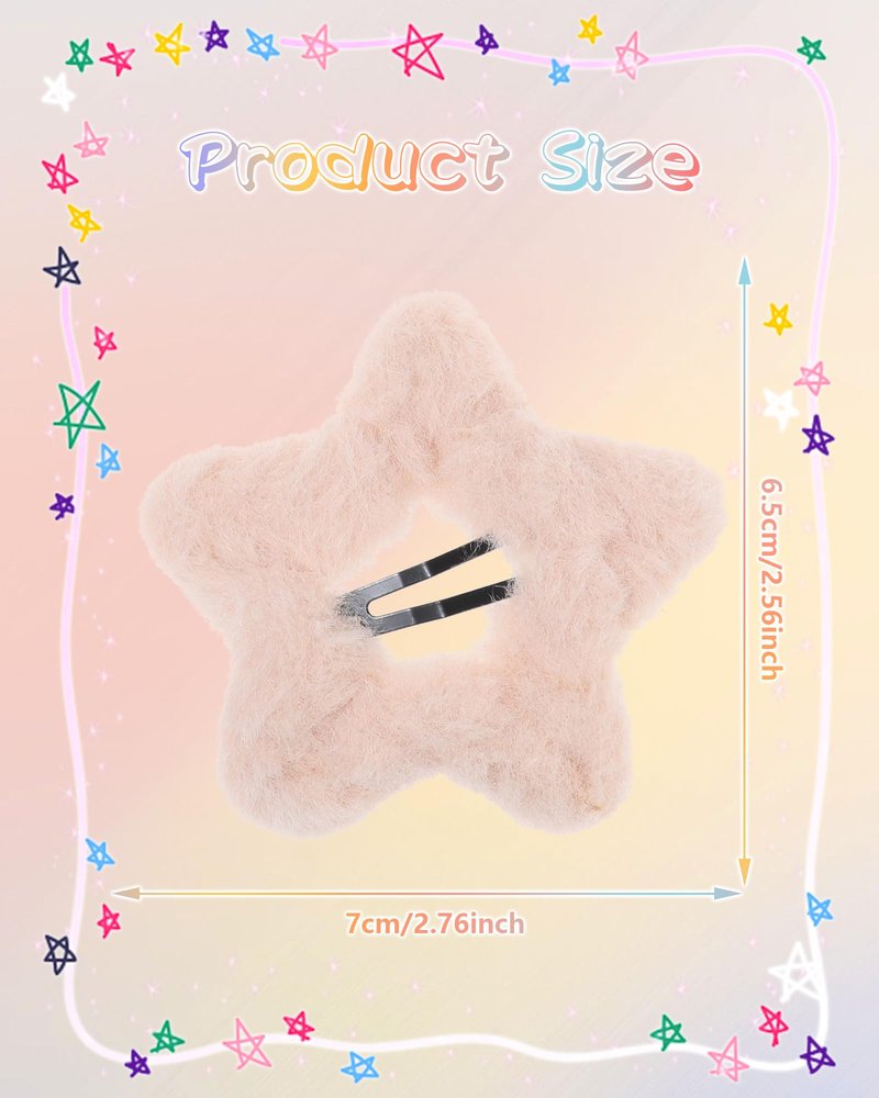 Ufgin 10 PCS Fluffy Star Hair Clips Cute Non-Slip Fuzzy Star Hair Clips Y2k Hair Barrettes for Women(Beige + Light Brown + Khaki + Black + Pink)