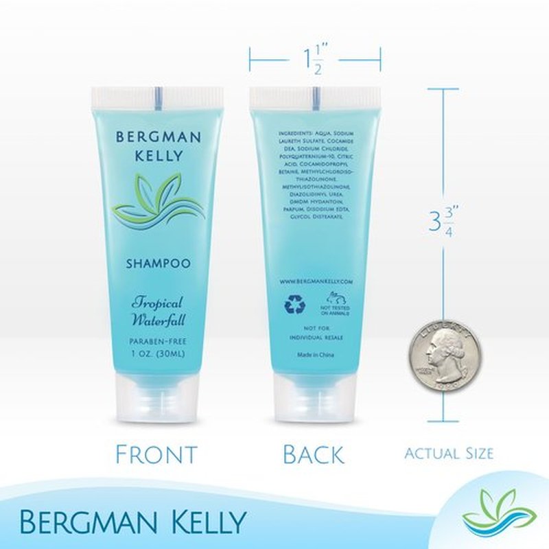 BERGMAN KELLY - Travel Size Hotel Shampoo - 1 fl oz, 200 PK, Tropical Waterfall - Delight Your Guests with Revitalizing & Refreshing Hair Cleanser for Guest Hospitality - Bulk Small Size Shampoo