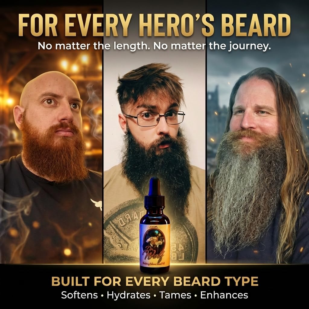 Fable Beard Co. Beard Oil - Dr. Wolf, Fresh Blueberries, Warm Tobacco, & Aged Mahogany, Natural Beard Oil for Men with Jojoba & Argan Oils, Vitamin E, Beard Hair Softener, Made in USA (1 Fl Oz)