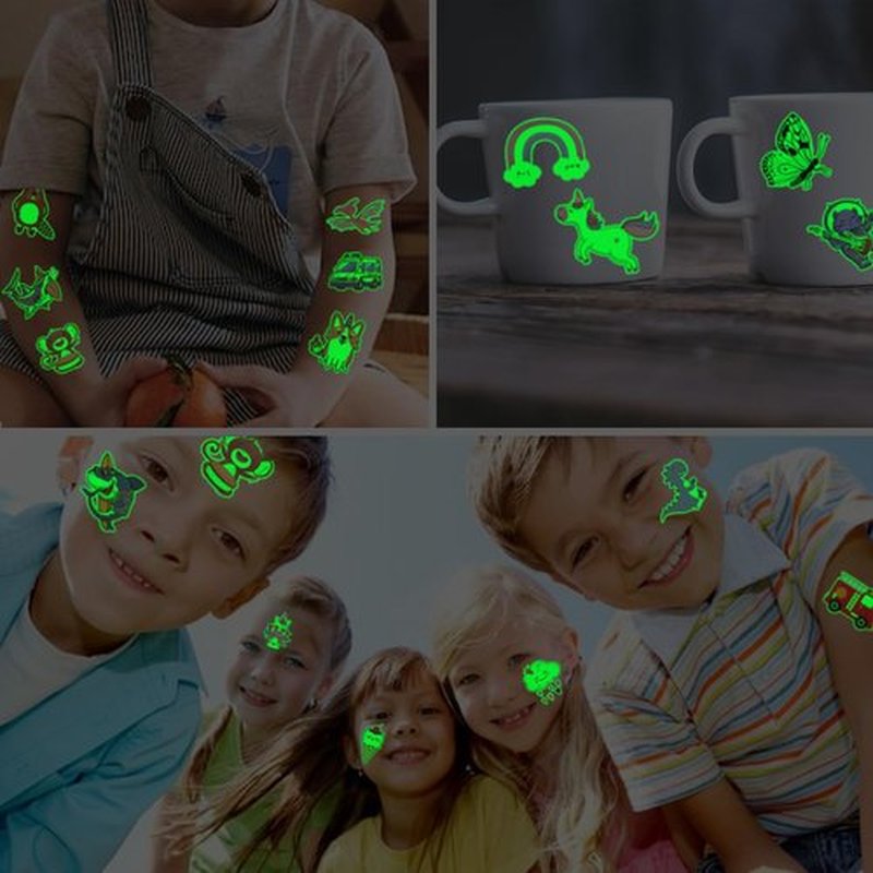 CHARLENT 408 PCS Individually Wrapped Luminous Temporary Tattoos for Kids - Glow in The Dark Mixed Tattoos for Kids Birthday Party Favors Goodie Bag Fillers