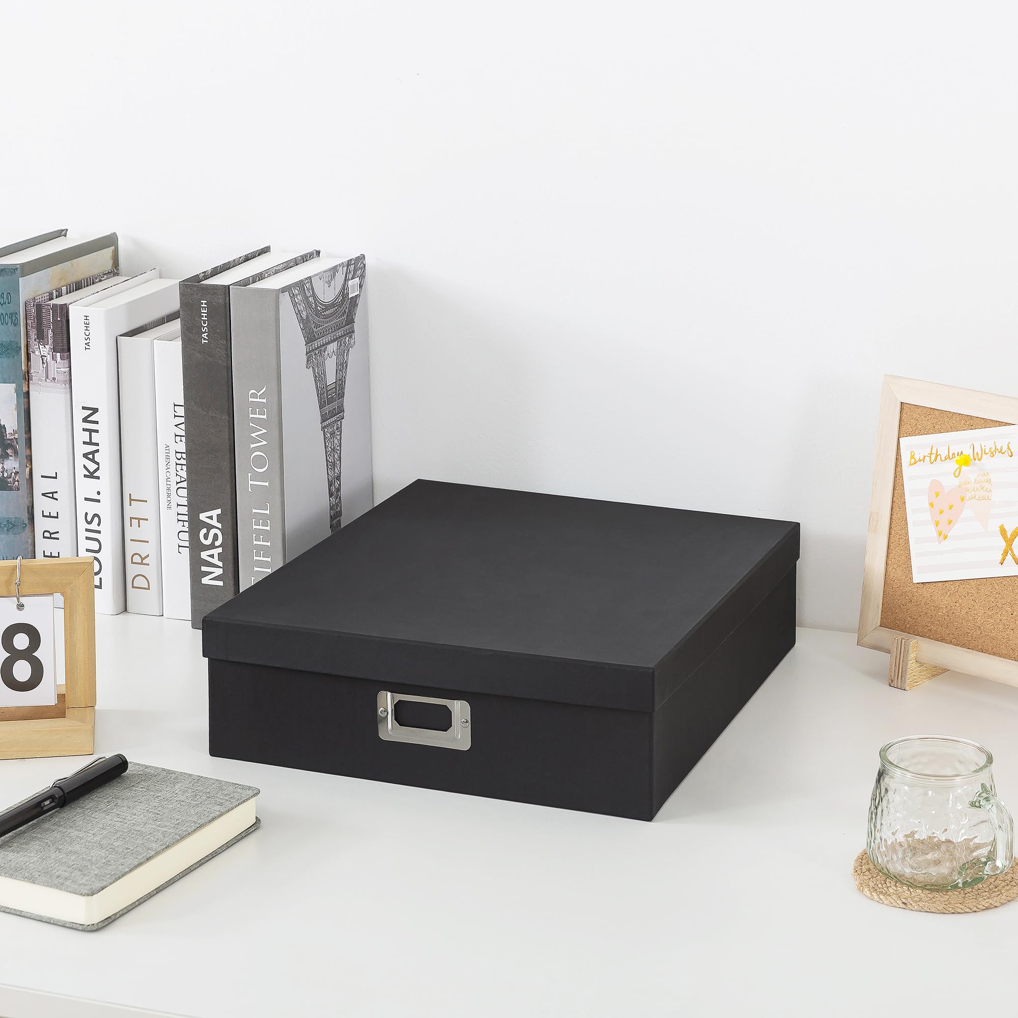 Soul & Lane - Black Scrapbook Photo Storage Box with Lid, 14.8x13x3.7 In