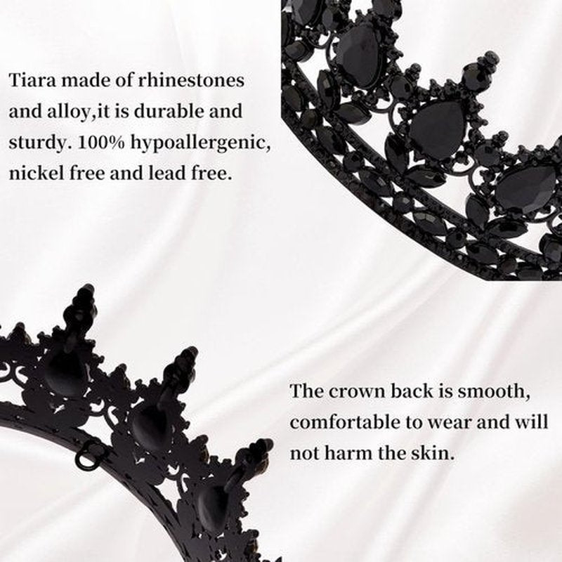 COCIDE Black Crowns for Women Gothic Tiaras for Women Emo Crown Dark Queen Princess Tiara Crystal Rhinestones Halloween Birthday Party Hair Accessories