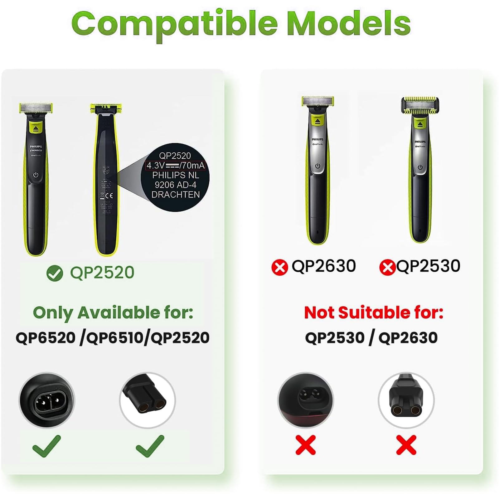 LinMei Adapter Power Cord 4.3V Compatible with Philips Norelco QP2520/90 QP2520/70 QP2520/72 A00390 BT3206 Electric Shaver Multigroom Beard Trimmer Adapter Power Charging Cord