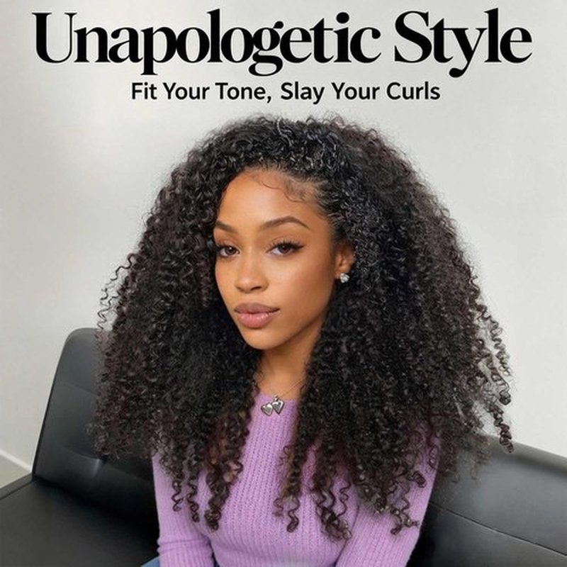 KISS HAIR Kinky Curly Half Wig Human Hair | 200% Density 3 In 1 Seamless Flip Over Kinky Half Wig Curly Human Hair Wear and Go Glueless Half Wigs for Women Drawstring Headband Wig Human Hair 20 Inch