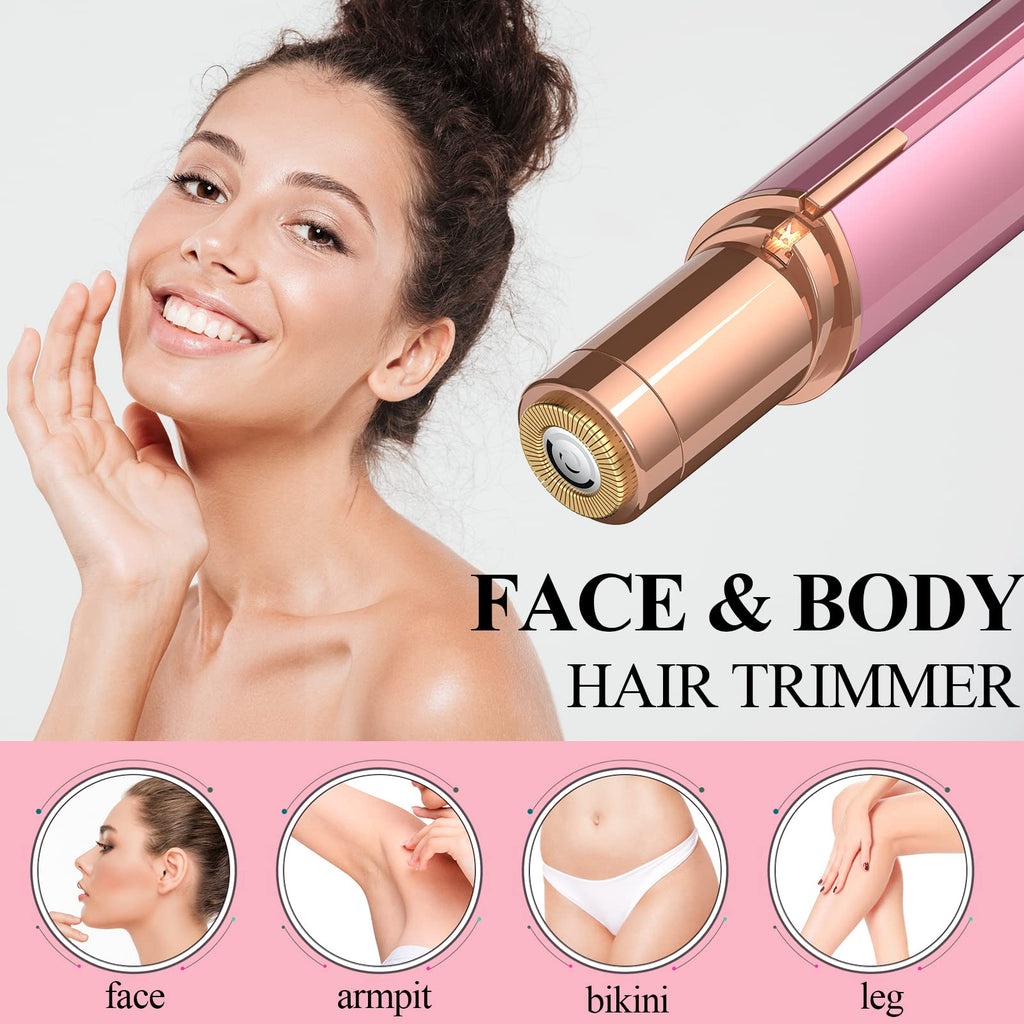 Facial Hair Removal for Women - USB Rechargeable Painless Hair Remover With LED Light for Face, Peach Fuzz, Upper Lip, Chin, Body (Rose Gold)