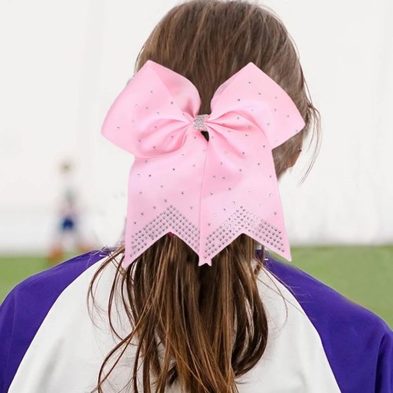 Hipcheer 12PCS 8" Rhinestones Large Cheer Hair Bows for Girls, Hand-made Grosgrain Ribbon Hair Accessories for Teen Girls Softball Cheerleader Sport (Light Pink)