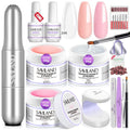 SAVILAND Builder Nail Gel Set with Nail Drill - 3 Pcs Hard Gels(VE&VB5&Kerain) Clear Pink Nudes Builder Nails Gel with Lamp Brush Nails Strengthener Gels for Extension Shaping DIY at Home Salon
