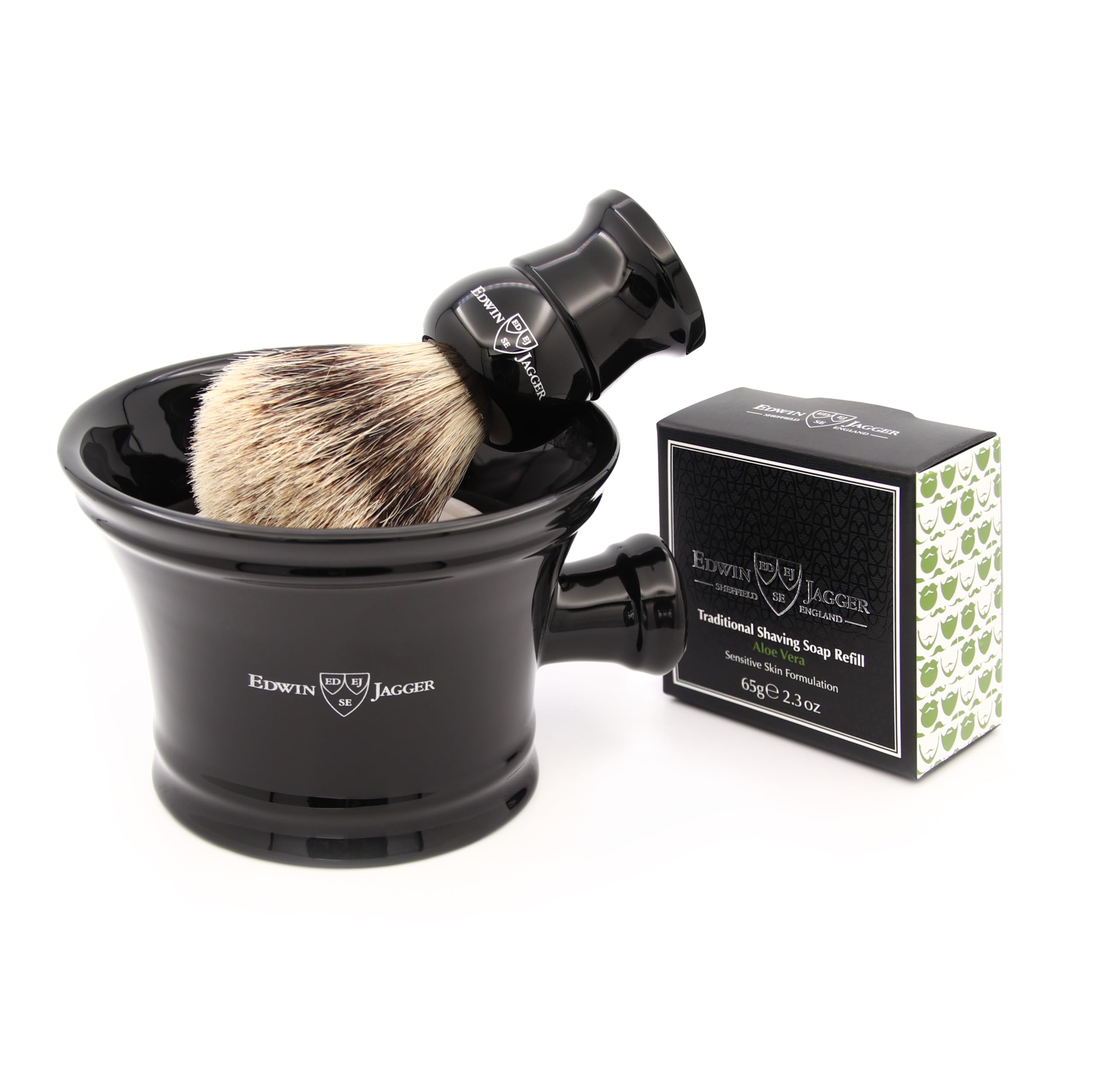 Edwin Jagger RN46 Traditional Porcelain Luxury Shaving Bowl with Handle for Shaving Cream or Shaving Soap for Men and Women (Black)