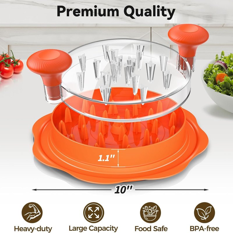 Ukeetap 10" Pro Chicken Shredder Tool - BPA-Free, Ergonomic Design, Anti-Slip Base | Orange