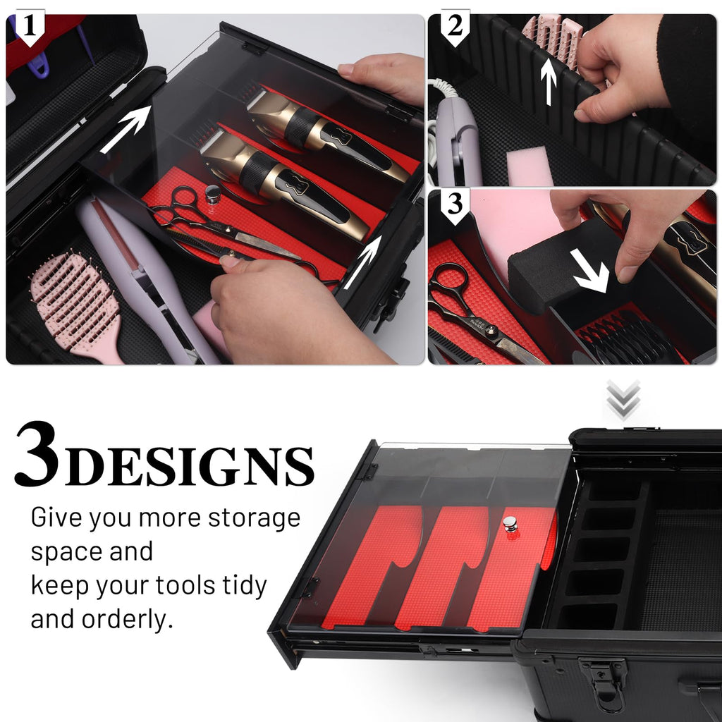 Large Barber Case Organizer, Professional Barber Briefcase with 6 Clipper Slots & 8 Shear Holders, Sliding Tray, 20" Aluminum Barber Carrying Tool Case for Clippers, Scissors, Trimmers & Supplies