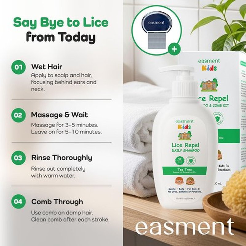 Lice Shampoo & Comb for Kids Kit: Head Lice Prevention Shampoo with Powerful Tea Tree & Rosemary Oils, Professional Lice Comb Defenses Lice & Nits(Eggs), Para Piojos y Liendres, Perfect for Kids 3+