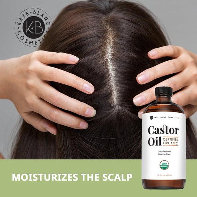 Kate Blanc Cosmetics Castor Oil Organic (16oz), 100% Pure, Cold Pressed, Hexane Free, Glass Bottle. Natural Oil for Hair, Eyelashes, Eyebrows. Body Oil & Skin Moisturizer with Starter Kit